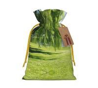 Zhuanyun Willow Tree print Large Christmas bag, reusable drawstring linen packet, Birthday Parties Supplies