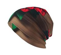 Zhuanyun Wooden Board Retro Flower Red Dahlia Print Adult Men's Knitted hat, Unisex brimless Headwear, Knitted hat, A Loose hat, Black, One size