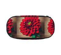Zhuanyun Wooden Board Retro Flower Red Dahlia print Pencil case with zipper compartment, stationery pencil case, office supplies storage box