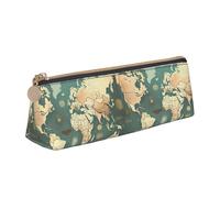 Zhuanyun World Map Retro print Triangle Leather Stationery Storage Bag Multi-Functional Cosmetic Bag, Everyday Use