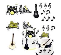 ZhuanZhenW Rock Star Happy Birthday Cake Topper, 32 Pcs Music Notes Birthday Cake Decorations Cupcake Decoration Electric Guitar Themed Cake Topper Decorations for Birthday Party Supplies
