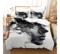 Zhudong Black And White Simplicity3D Printed Quilt Cover Soft Zipper 3Pcs Microfiber for Newlywed Couple Double(200x200cm)