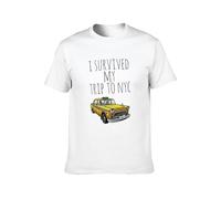 ZHUGU Men's Cotton Shirt I Survived My Trip to NYC New York Yellow Taxi Button Closure White_O Neck Tee