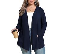 ZHUHOUSE Women's Plus Size Lightweight Long Sleeve Casual Soft Open Front Cardigan Cover ups with Pockets(Navy,3X-Large)