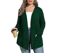 ZHUHOUSE Women's Plus Size Lightweight Long Sleeve Casual Soft Open Front Cardigan Cover ups with Pockets(Dark Green,XX-Large)