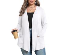 ZHUHOUSE Women's Plus Size Lightweight Long Sleeve Casual Soft Open Front Cardigan Cover ups with Pockets(White,3X-Large)