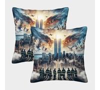 ZHUICHENG 3D Printed 911 Memorial Throw Pillow Covers Throw Pillow Case Garden Cushion Super Soft Pack of 2 for Sofa Couch Bed 50x50cm