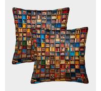 ZHUICHENG 3D Printed Bookshelves Throw Pillow Covers Library Books Square Cushion Cover Decorative Super Soft Pack of 2 for Home Couch Sofa Decorative, Gifts 40x40cm