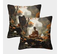 ZHUICHENG 3D Printed Buddha Throw Pillow Covers Buddha Statue Square Cushion Cover Garden Cushion Super Soft Pack of 2 Home Decor for Sofa Bedroom 45x45cm