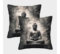 ZHUICHENG 3D Printed Buddha Throw Pillow Covers Buddha Statue Square Throw Pillow Decorative Super Soft Pack of 2 for Sofa Couch Bed 50x50cm