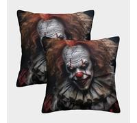 ZHUICHENG 3D Printed Clown Throw Pillow Covers Thriller Horror Throw Pillow Case Garden Cushion Super Soft Pack of 2 Home Decor for Sofa Bedroom 45x45cm