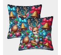 ZHUICHENG 3D Printed Deer Throw Pillow Covers Square Throw Pillow Decorative Super Soft Pack of 2 for Patio,Couch, Tent, Balcony And Sofa 40x40cm
