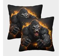 ZHUICHENG 3D Printed Gorilla Throw Pillow Covers Angry Gorilla Pillow Case Cushion Decorative Super Soft Pack of 2 for Sofa Couch Bed 50x50cm