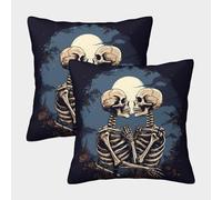 ZHUICHENG 3D Printed Gothic Skeleton Throw Pillow Covers Couple Skulls Square Throw Pillow Decorative Super Soft Pack of 2 for Home Couch Sofa Decorative, Gifts 50x50cm
