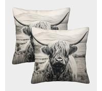 ZHUICHENG 3D Printed Highland Cattle Throw Pillow Covers Cow Square Throw Pillow Garden Cushion Super Soft Pack of 2 for Patio,Couch, Tent, Balcony And Sofa 50x50cm