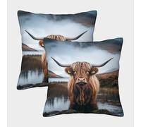ZHUICHENG 3D Printed Highland Cattle Throw Pillow Covers Highland Cow Pillow Case Cushion Garden Cushion Super Soft Pack of 2 for Home Couch Sofa Decorative, Gifts 50x50cm