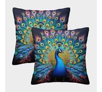 ZHUICHENG 3D Printed Peacock Square Pillowcases Beautiful Peacock Square Throw Pillow Garden Cushion Super Soft Pack of 2 for Sofa Couch Bed 50x50cm
