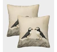ZHUICHENG 3D Printed Puffin Square Pillowcases Seaside Birds Throw Pillow Case Decorative Super Soft Pack of 2 for Patio,Couch, Tent, Balcony And Sofa 45x45cm