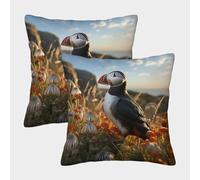 ZHUICHENG 3D Printed Puffin Throw Pillow Covers Seaside Birds Square Cushion Cover Decorative Super Soft Pack of 2 for Sofa Couch Bed 50x50cm
