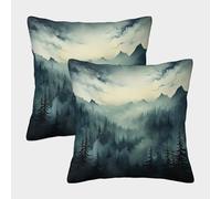 ZHUICHENG 3D Printed Smokey Mountains Throw Pillow Covers Misty Forest Square Throw Pillow Garden Cushion Super Soft Pack of 2 for Patio,Couch, Tent, Balcony And Sofa 50x50cm