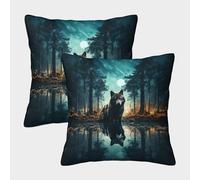 ZHUICHENG 3D Printed Wolf Square Pillowcases Wild Animal Wolf Square Throw Pillow Decorative Super Soft Pack of 2 for Sofa Couch Bed 50x50cm