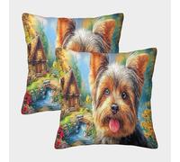 ZHUICHENG 3D Printed Yorkshire Terrier Square Pillowcases Throw Pillow Case Decorative Super Soft Pack of 2 for Sofa Couch Bed 45x45cm