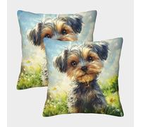 ZHUICHENG 3D Printed Yorkshire Terrier Throw Pillow Covers Square Cushion Cover Decorative Super Soft Pack of 2 for Home Couch Sofa Decorative, Gifts 45x45cm