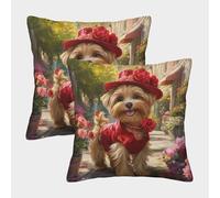 ZHUICHENG 3D Printed Yorkshire Terrier Throw Pillow Covers Throw Pillow Case Decorative Super Soft Pack of 2 Home Decor for Sofa Bedroom 40x40cm