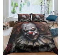 ZHUICHENG Clown Bedding Comforter Cover Set 3 Piece Soft Brushed Microfiber Printed Duvet Set Reversible Thriller Horror Quilt Cover with Pillowcase Easy Care Duvet Cover Double（200x200cm）