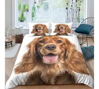 ZHUICHENG Cocker Spaniel Duvet Cover Bedding for Kids Teens Adult,Theme 3D Printed Hound Comforter Quilt Cover,Classical Record Decoration 3 Piece Bed Set with Pillowcases,Colorful Double（200x200cm）