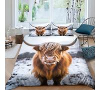 ZHUICHENG Highland Cattle 3 Piece Ultra Soft Duvet Cover-Bedding Set,3D Painting Microfiber Polyester Cow Quilt Cover Luxury Quality Reversiblet Comforter Cover with Pillowcase Double（200x200cm）