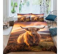 ZHUICHENG Highland Cattle Microfiber Duvet Cover 3 Pieces Reversible Cow Quilt Cover Easy Care Comforter Cover with Easy Care Pillowcases for Kids Adult Teens All Seasons Bedding King(220x240cm)