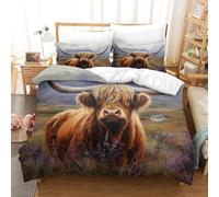 ZHUICHENG Highland Cattle Microfiber Duvet Cover 3 Pieces Reversible Cow Quilt Cover Easy Care Comforter Cover with Easy Care Pillowcases for Kids Adult Teens All Seasons Bedding Single（140x200cm）