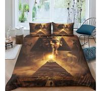 ZHUICHENG Pharaoh Bedding Set 3 Piece Duvet Cover Set with Zipper Closure,3D Printed Bed Egyptian Pyramids Comforter Cover Luxury Quality Reversible Quilt Cover Boys Girls Easy Care King(220x240cm)