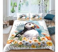 ZHUICHENG Puffin 3 Piece Ultra Soft Duvet Cover-Bedding Set,3D Painting Microfiber Polyester Seaside Birds Quilt Cover Luxury Quality Reversiblet Comforter Cover with Pillowcase King（220x240cm）
