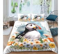 ZHUICHENG Puffin Bedding Comforter Cover Set 3 Piece Soft Brushed Microfiber Printed Duvet Set Reversible Seaside Birds Quilt Cover with Pillowcase Easy Care Duvet Cover Double（200x200cm）