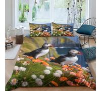 ZHUICHENG Puffin Bedding Comforter Cover Set 3 Piece Soft Brushed Microfiber Printed Duvet Set Reversible Seaside Birds Quilt Cover with Pillowcase Easy Care Duvet Cover King（220x240cm）