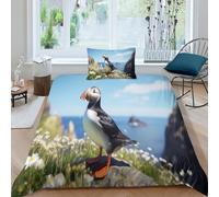 ZHUICHENG Puffin Bedding Set 2 Piece Duvet Cover Set with Zipper Closure,3D Printed Bed Seaside Birds Comforter Cover Luxury Quality Reversible Quilt Cover Boys Girls Easy Care Single（135x200cm）