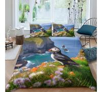 ZHUICHENG Puffin Microfiber Duvet Cover 3 Pieces Reversible Seaside Birds Quilt Cover Easy Care Comforter Cover with Easy Care Pillowcases for Kids Adult Teens All Seasons Bedding King（220x240cm）