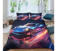 ZHUICHENG Race Car 3 Piece Ultra Soft Duvet Cover-Bedding Set,3D Painting Microfiber Polyester Neon Racing Quilt Cover Luxury Quality Reversiblet Comforter Cover with Pillowcase Double（200x200cm）