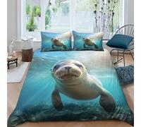 ZHUICHENG Seal Duvet Cover Bedding for Kids Teens Adult,Theme 3D Printed Marine Animals Comforter Quilt Cover,Classical Record Decoration 3 Piece Bed Set with Pillowcases,Colorful Double（200x200cm）