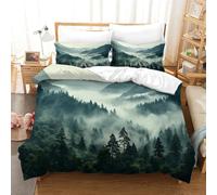 ZHUICHENG Smokey Mountains Bedding Comforter Cover Set 3 Piece Soft Brushed Microfiber Printed Duvet Set Reversible Misty Forest Quilt Cover with Pillowcase Easy Care Duvet Cover Single（140x200cm）