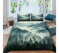 ZHUICHENG Smokey Mountains Bedding Comforter Cover Set 3 Piece Soft Brushed Microfiber Printed Duvet Set Reversible Misty Forest Quilt Cover with Pillowcase Easy Care Duvet Cover Double（200x200cm）