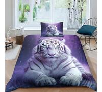 ZHUICHENG White Tiger Bedding Comforter Cover Set 2 Piece Soft Brushed Microfiber Printed Duvet Set Reversible Animal Tiger Quilt Cover with Pillowcase Easy Care Duvet Cover Single（135x200cm）
