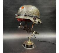 Zhuidream War Relic Lamp for Remembering History World War II Soldiers‘ Helmet Bayonet and Bullet Lantern War Relic Lamp Resin Battle Lamp Made of Helmets (A)