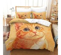 zhuinss Ginger Cat Duvet Cover Set 3 Pcs Cute Pet Quilt Cover 3D Print with Pillowcases Bedding Set Soft Microfiber Set Polyester Breathable Stylish Bed Sets Double(200x200cm)