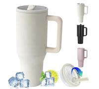 ZHUIYIWIN 40oz Tumbler with Folding Straw and Handle, Water Bottle Coffee Cup Travel Mug for Cold or Hot Drinks, Double Wall Stainless Steel Vacuum Insulated Tumbler with Rubber Bottom, White