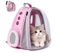 ZHUIYIWIN Cat Carrier Backpack, Expandable Cat Carrier Backpack, Ventilated Cat Bubble Backpack for Pet, Pet Carrier for Travel Hiking Walking Camping (Pink, Front Extension)