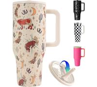 ZHUIYIWIN Tumbler with Folding Straw and Handle, 890 ml Water Bottle Coffee Cup Travel Mug for Cold or Hot Drinks, Double Wall Stainless Steel Vacuum Insulated Tumbler, Cowboy