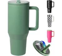 ZHUIYIWIN Tumbler with Folding Straw and Handle, Water Bottle Coffee Cup Travel Mug for Cold or Hot Drinks, Double Wall Stainless Steel Vacuum Insulated Tumbler (Green, 890 ml)